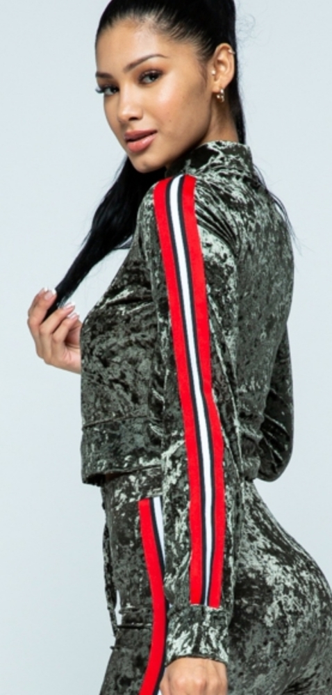NWOT Olive crushed velvet jogger set